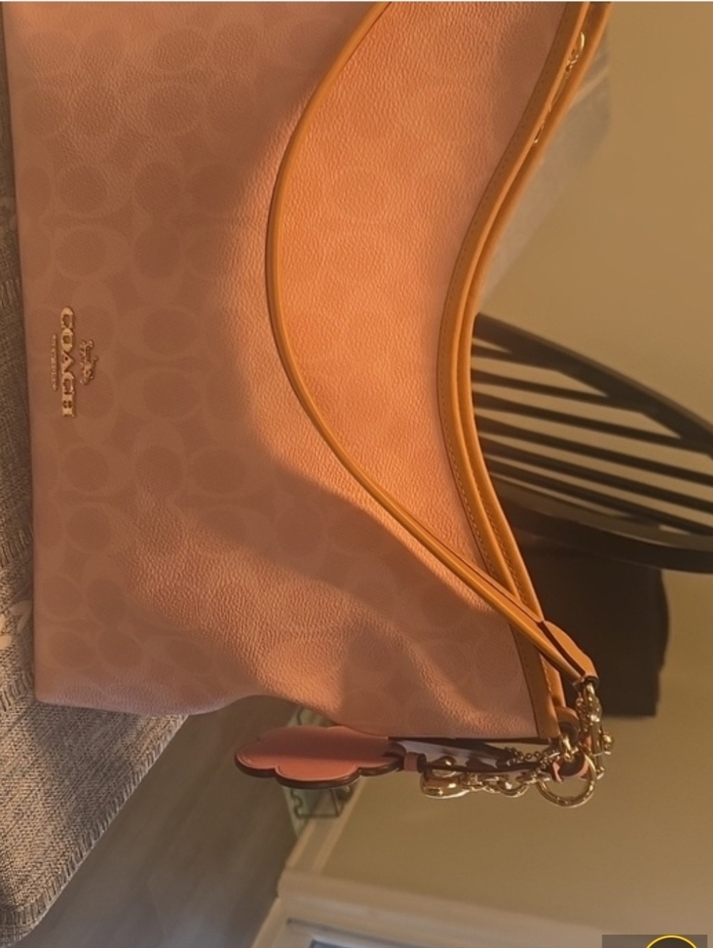 Coach Pink Signature Small Hobo Shoulder Bag with Tan Trim - Picture 2 of 13